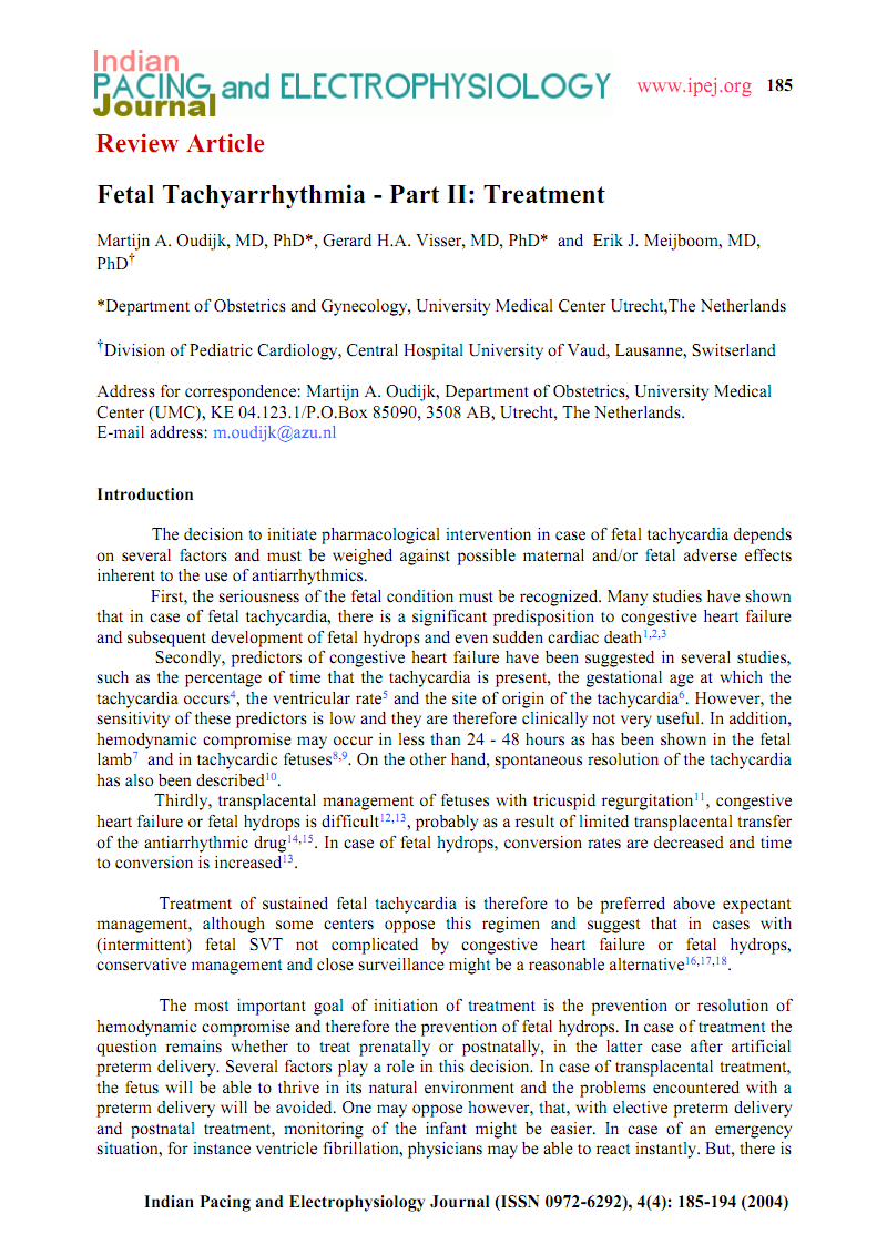 fetal tachyarrhythmia - part ii treatment论文外文