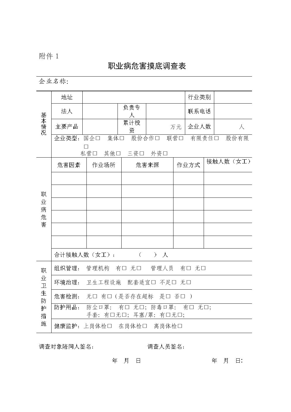 职业病危害摸底调查表.doc