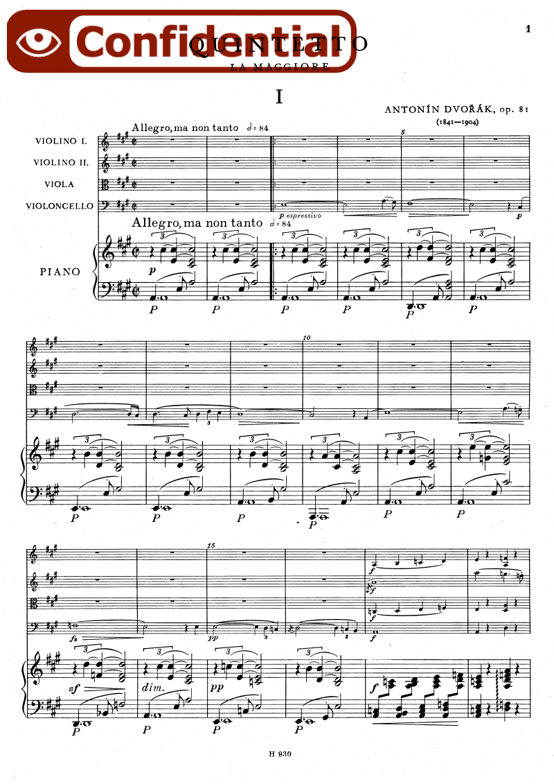 大提琴 总谱 op81 klavierquintett nr2 piano score dvorak琴谱分析