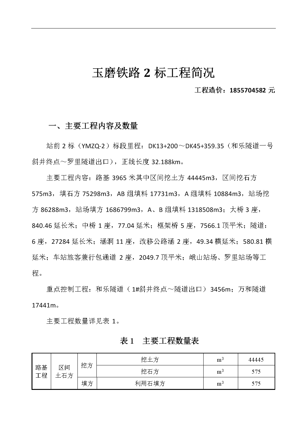 玉磨铁路2标工程简况营销活动策划计划解决方案实用文档doc9页