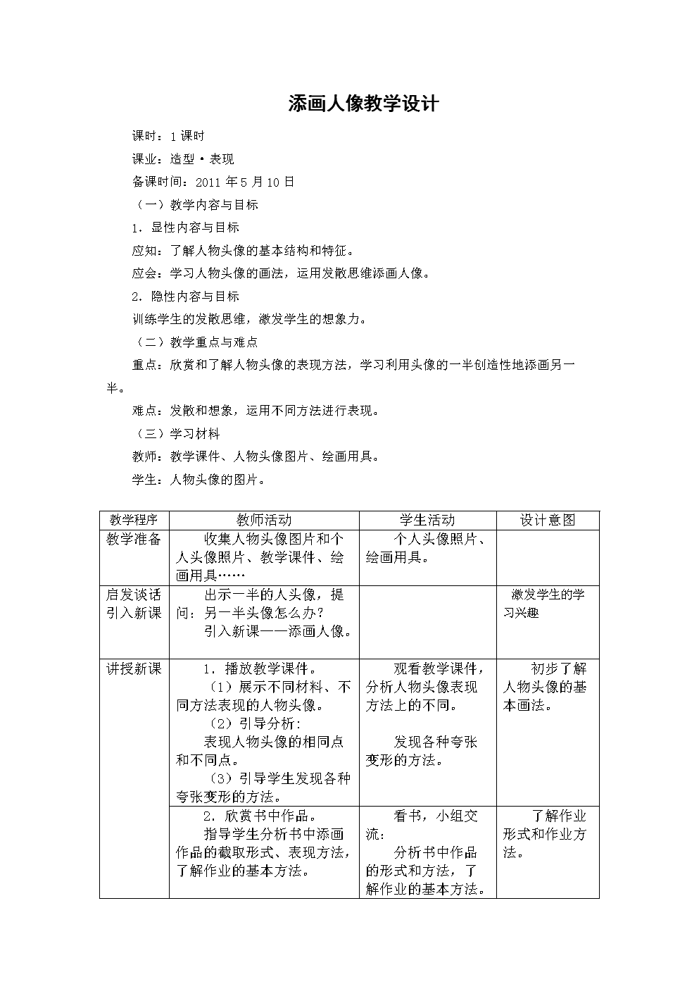 添画人像教学设计.doc
