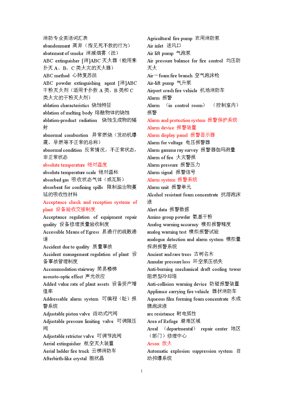 8消防专业英语词汇表(安装专业).docx