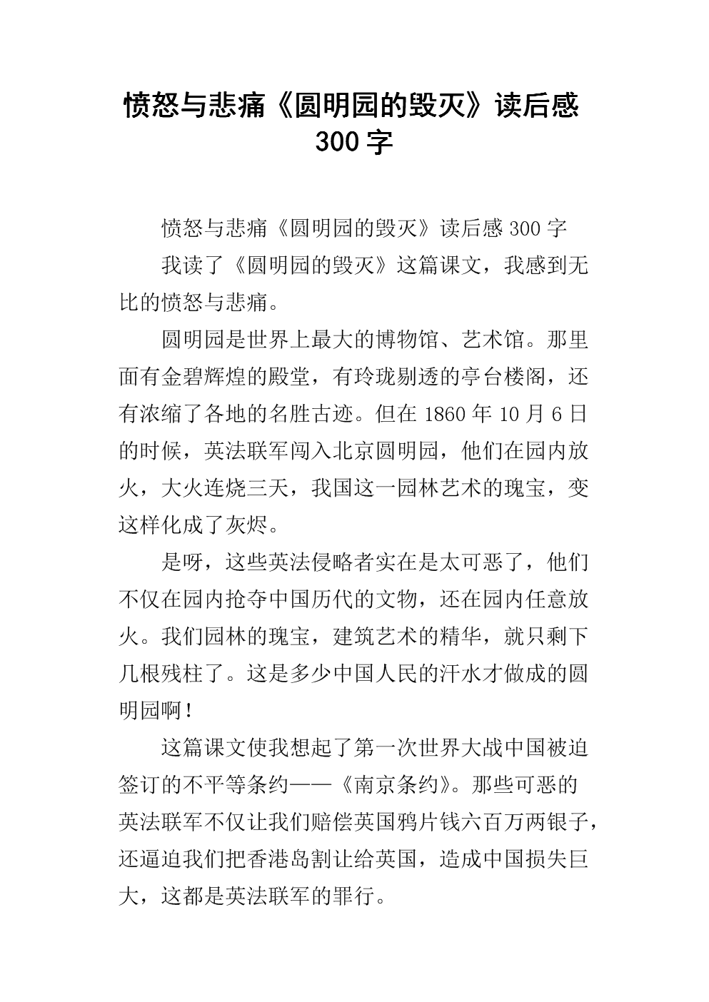愤怒与悲痛《圆明园的毁灭》读后感300字.docx 4页