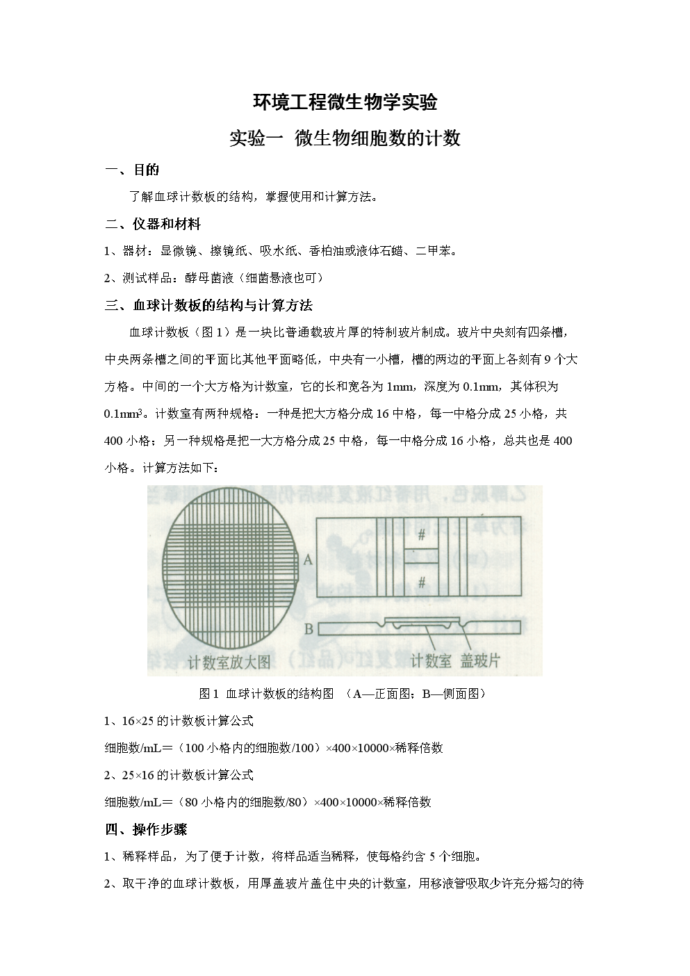 试验一微生物细胞数的计数.DOC