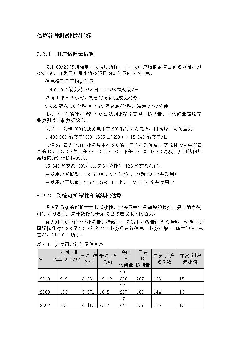 性能测试各项指标估算