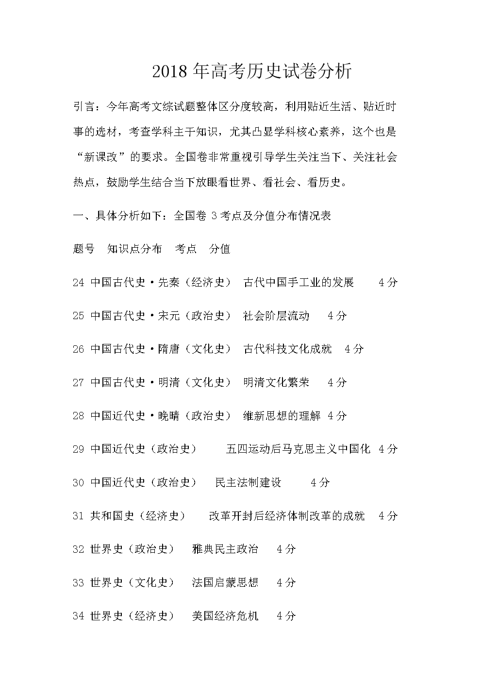 2018高考历史全国卷三考试试卷分析.docx