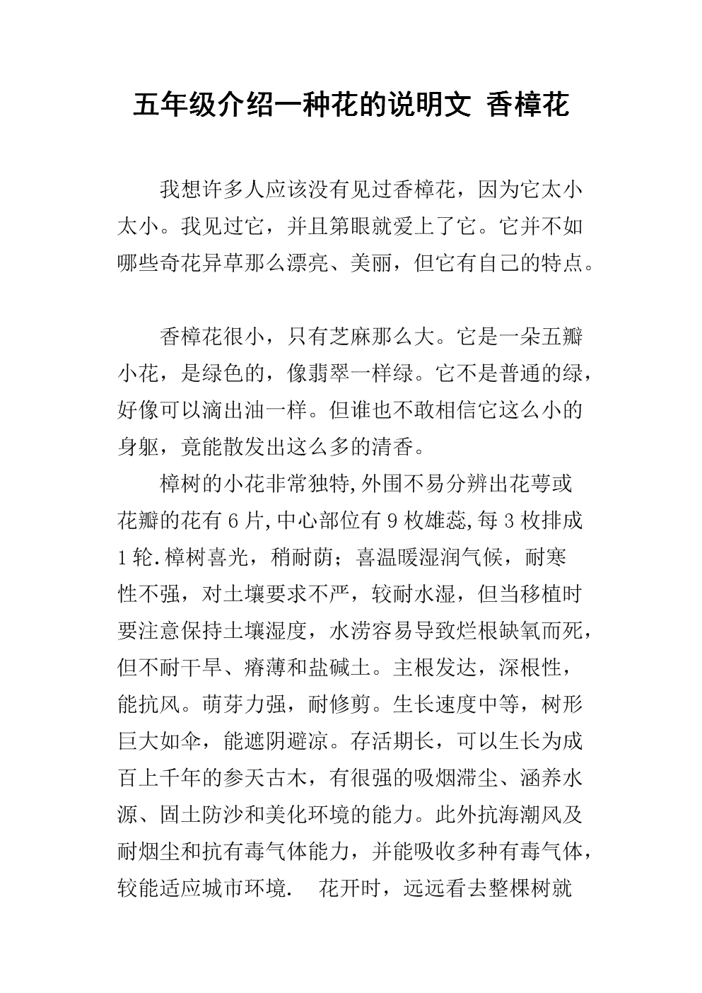 五年级介绍一种花的说明文 香樟花.docx
