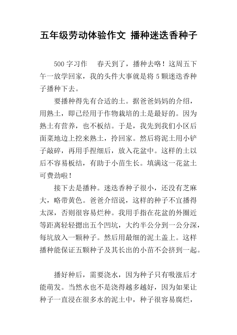五年级劳动体验作文 播种迷迭香种子.docx