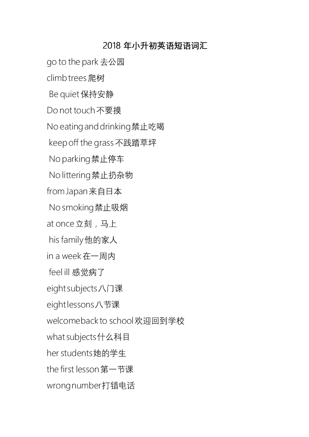 2018小升初英语词汇和重点句型.docx